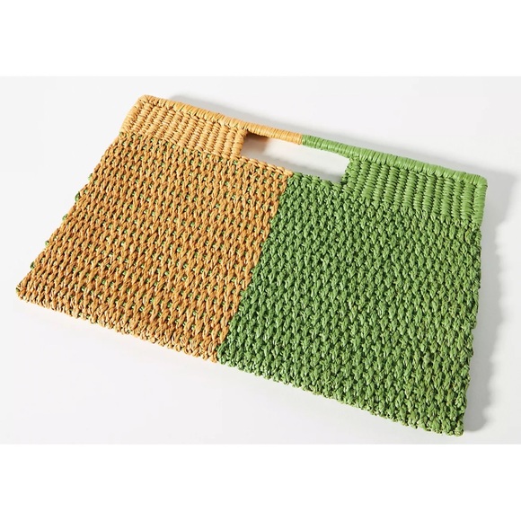 Anthropologie Colorblocked Straw Clutch - Green NWT - Picture 3 of 12
